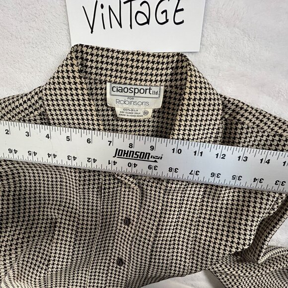 Vintage Ciasport for Robinsons Womens Houndstooth Button-Up Shirt 10 Black Retro - Picture 3 of 6